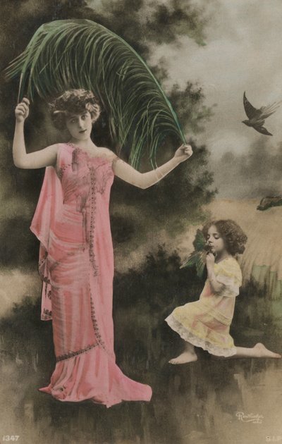 Woman and child with a palm by French Photographer